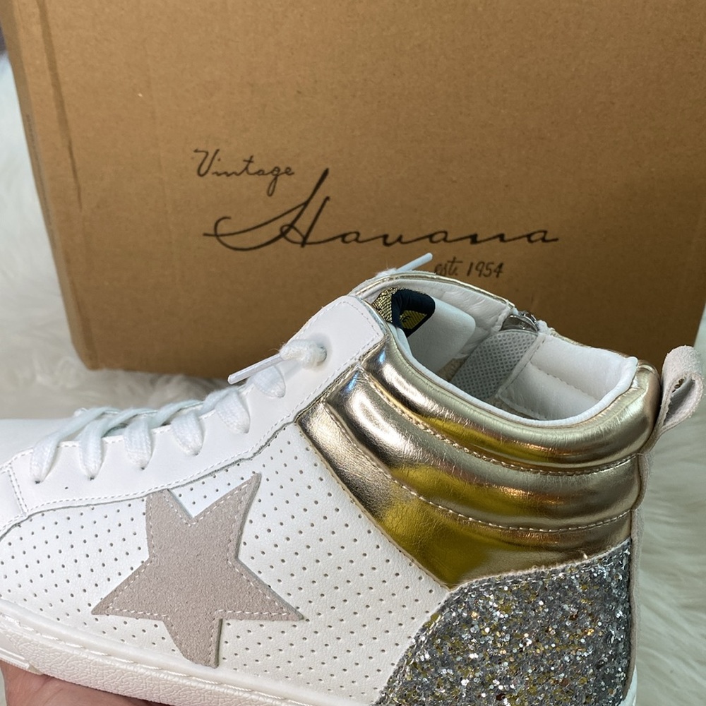 Vintage Havana Val High White/Gold/Silver Glitter High Top Shoes size 7 - Picture 9 of 10